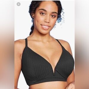 NEW Shade & Shore Ribbed Dream V-Wire Lightly UW Lined Bikini Top 36DD Black NWT